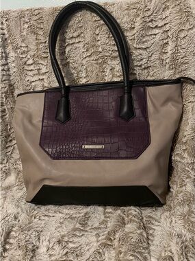 Nine West Neutral Taupe Tote with Purple Croc Accent